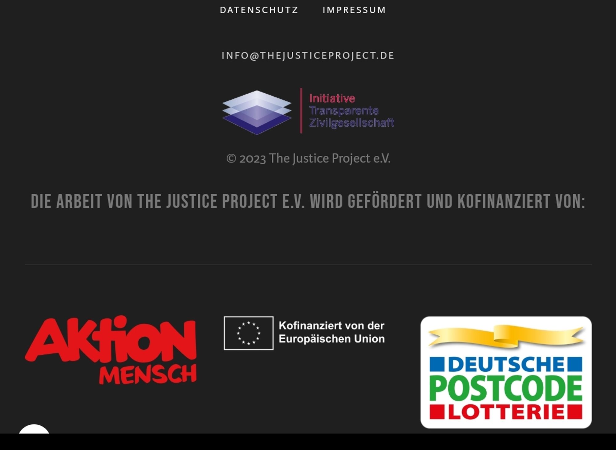 Screenshot belegt die Angaben im Long-Skeet. Aufgeführt sind die Aktion Mensch, die Europäische Union und die Deutsche Postcodelotterie als Förderer und Kofinanzierung.