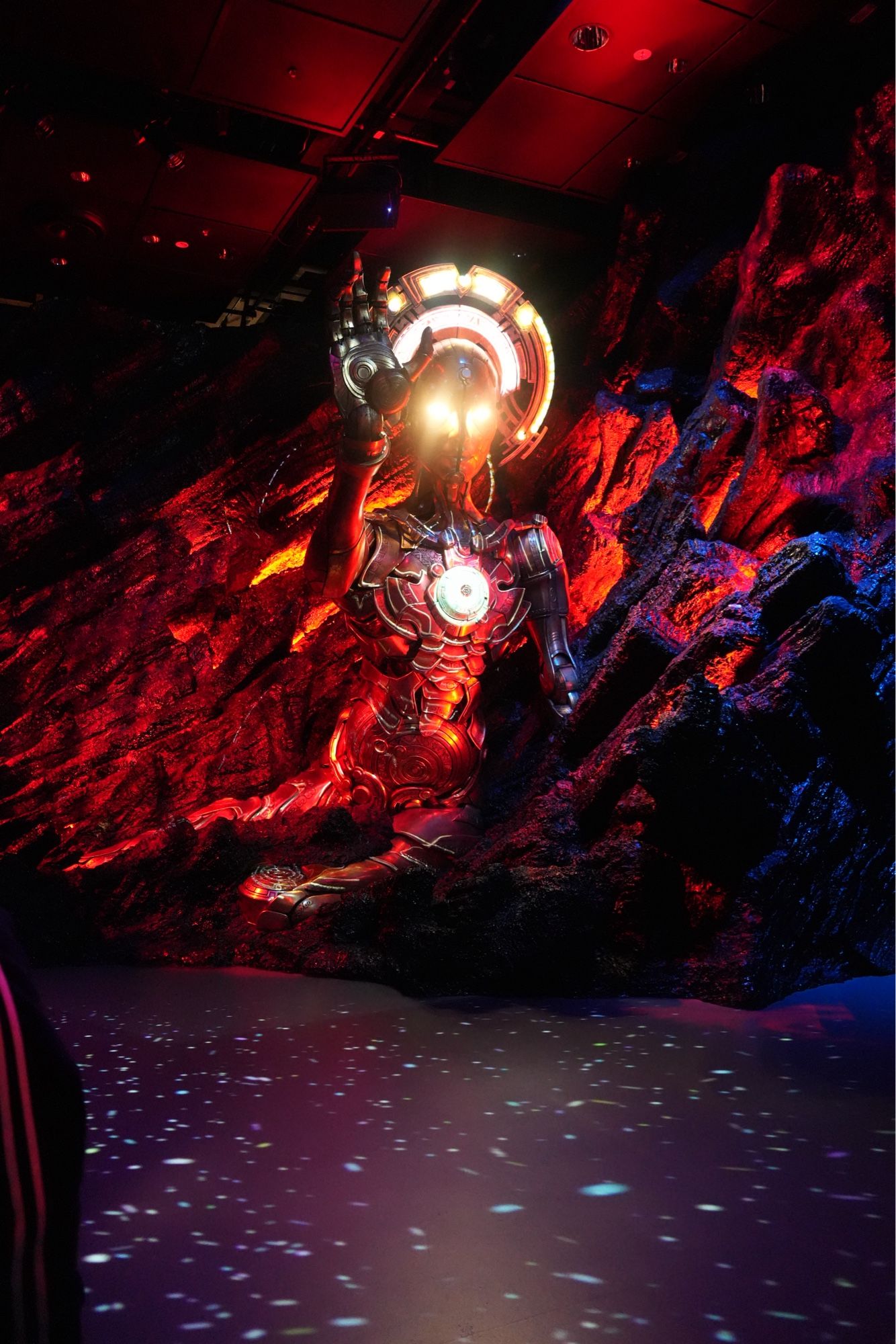 A animatronic statue from a sci-fi movie, lit up as if it was activated by some form of advanced technology