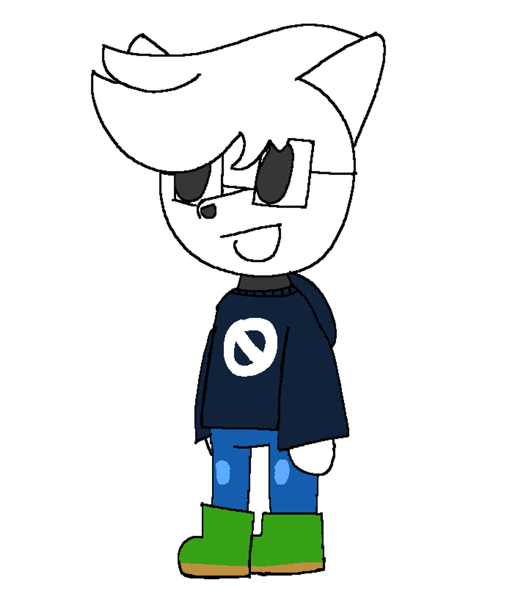 trance (anthro platinum fox, grey and white with glasses) wearing dark blue hoodie with unfocused logo, blue tracksuits and green wellies