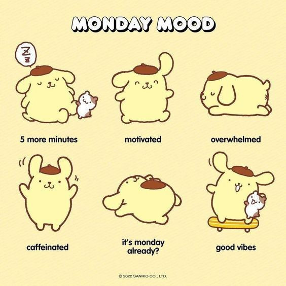 yellow sanrio pompompurin pudding dog monday daily activity meme