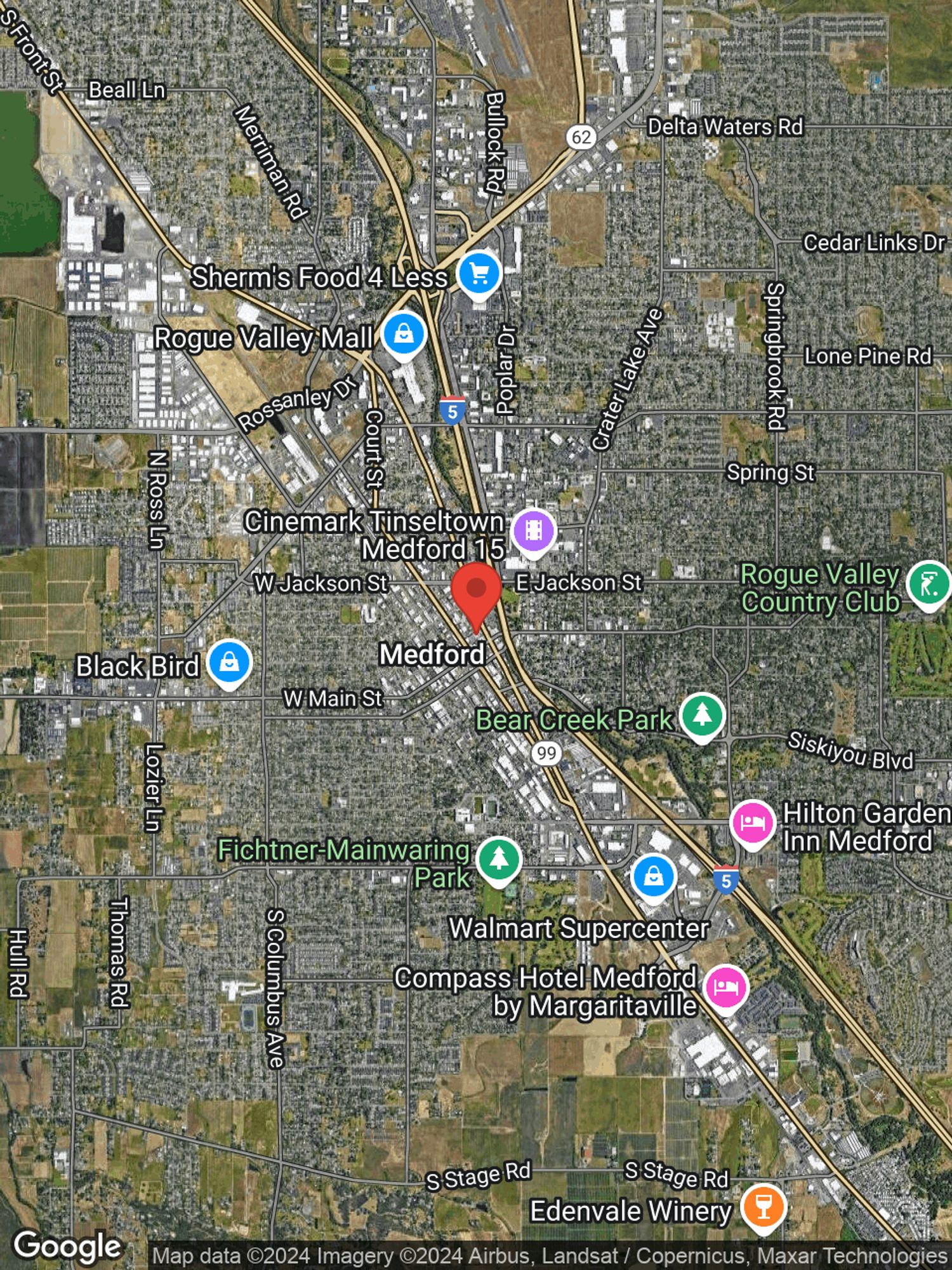 Google map image with center point at 314 E 6TH ST, MEDFORD, OR.