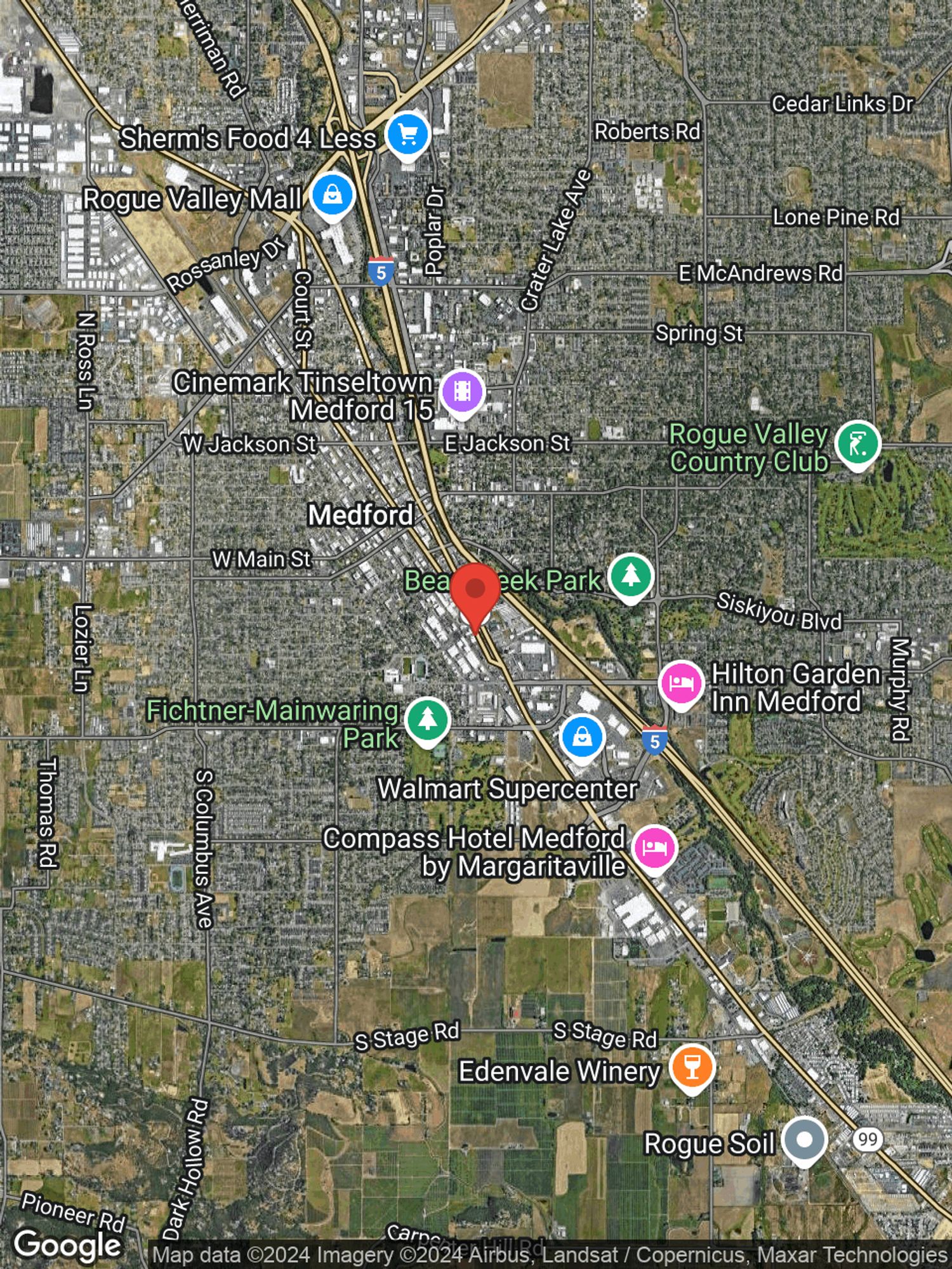 Google map image with center point at 828 S CENTRAL AVE, STE 1, MEDFORD, OR.