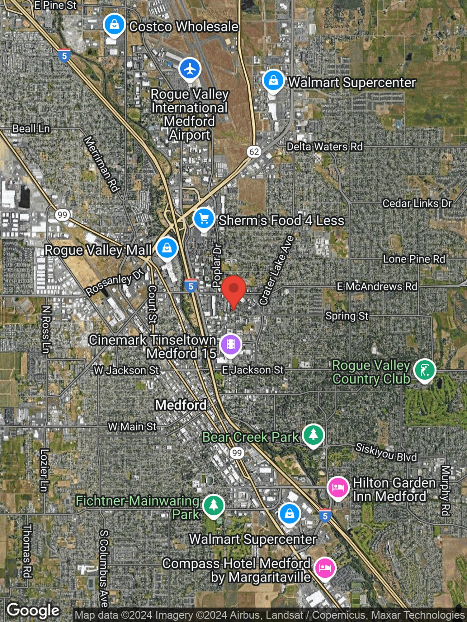 Google map image with center point at 897 ROYAL AVE, MEDFORD, OR.