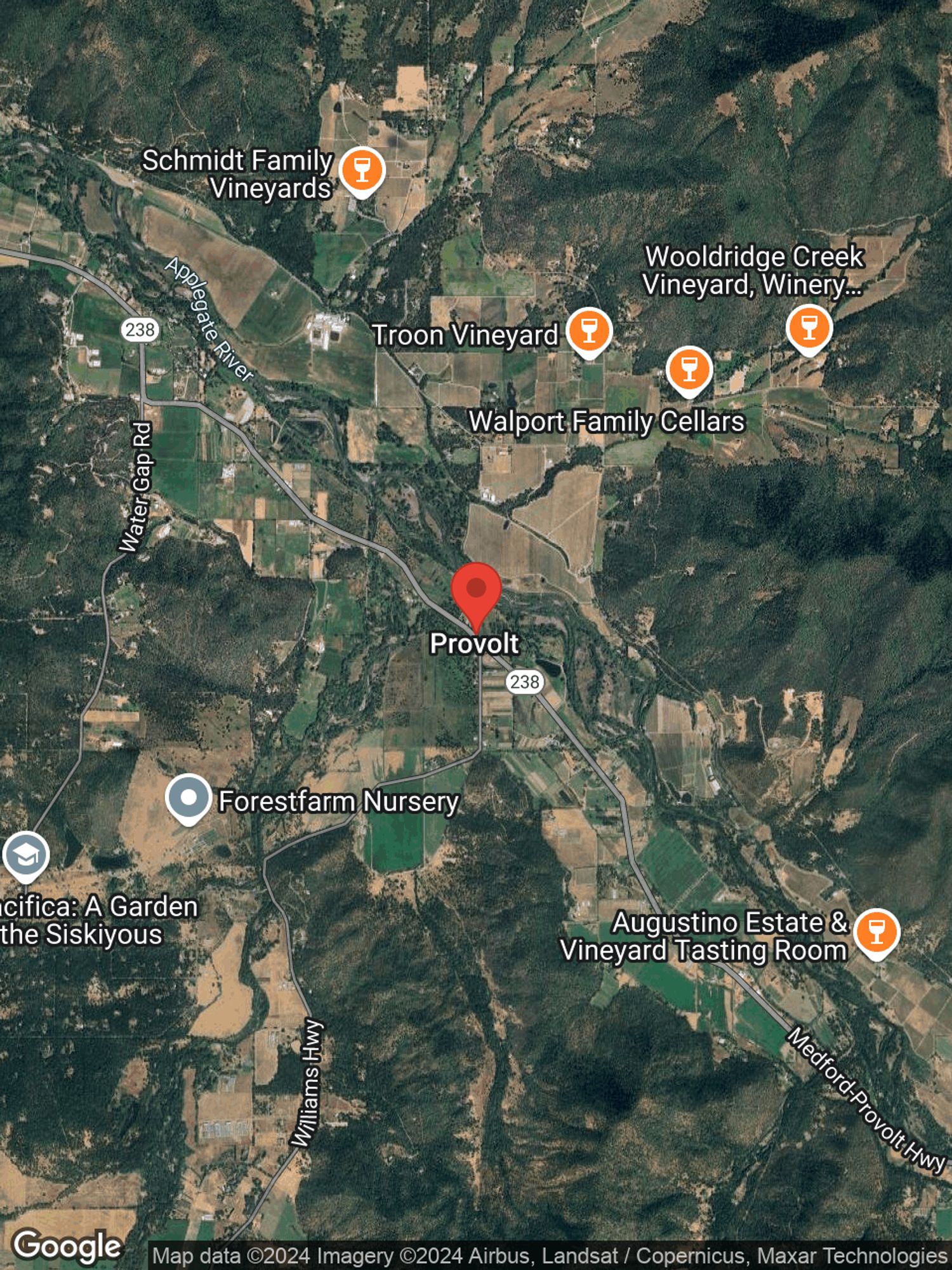 Google map image with center point at 14171 WILLIAMS HWY, STE A, GRANTS PASS, OR.