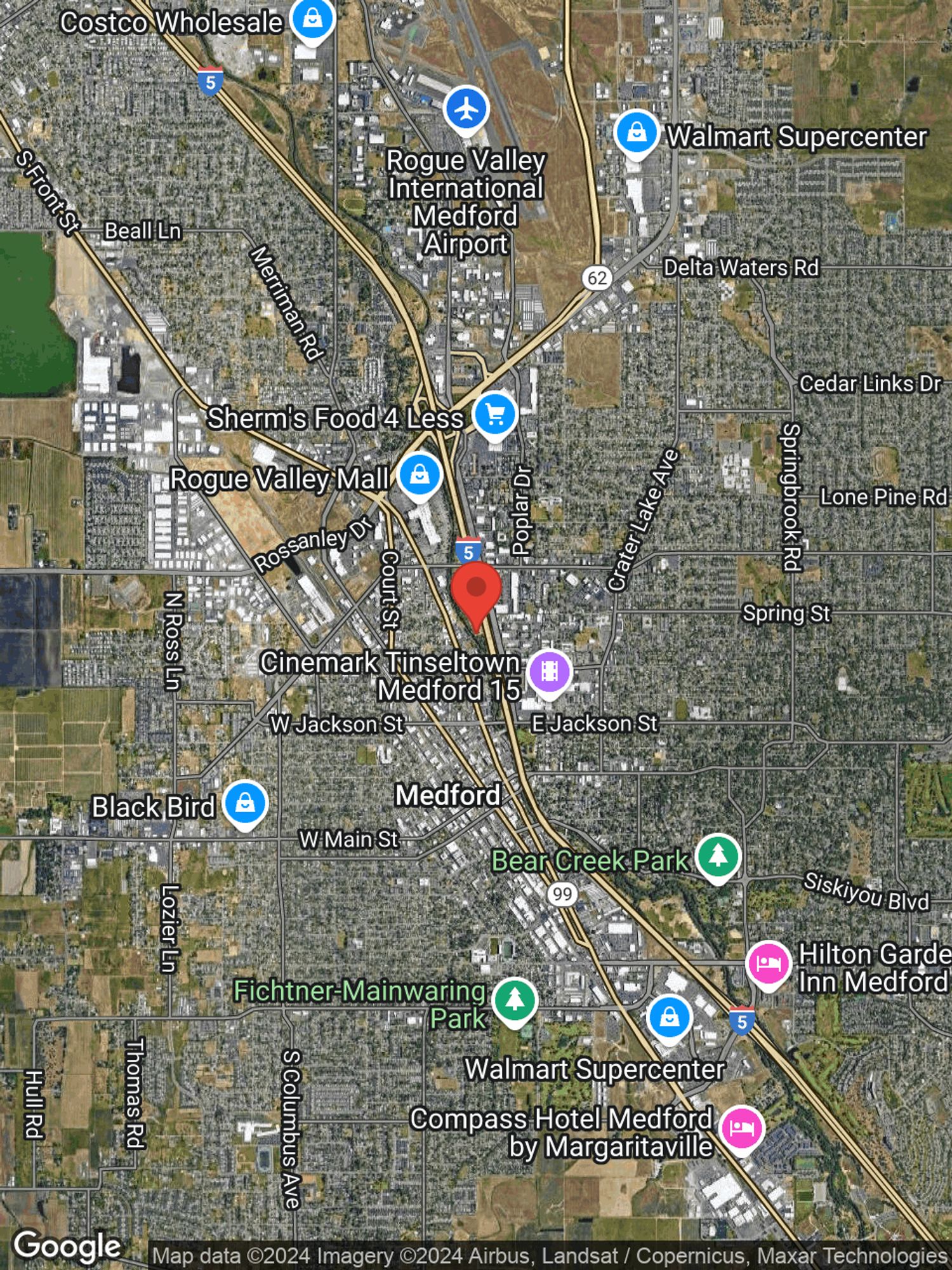 Google map image with center point at BEAR CREEK GREENWAY, MEDFORD, OR.