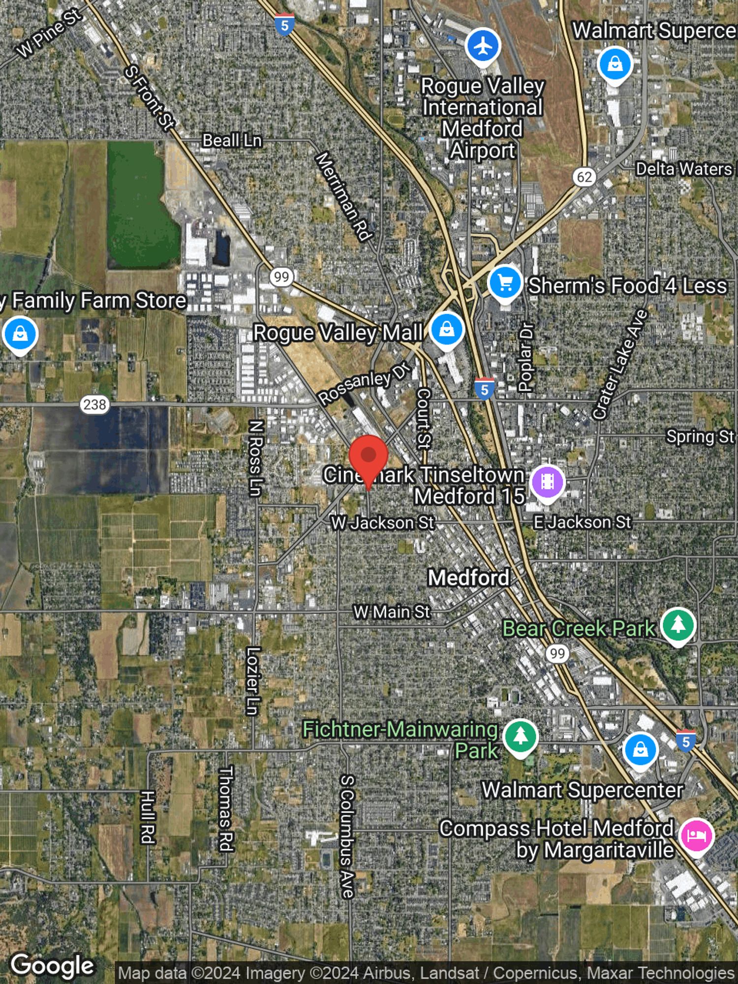 Google map image with center point at W CLARK ST, MEDFORD, OR.