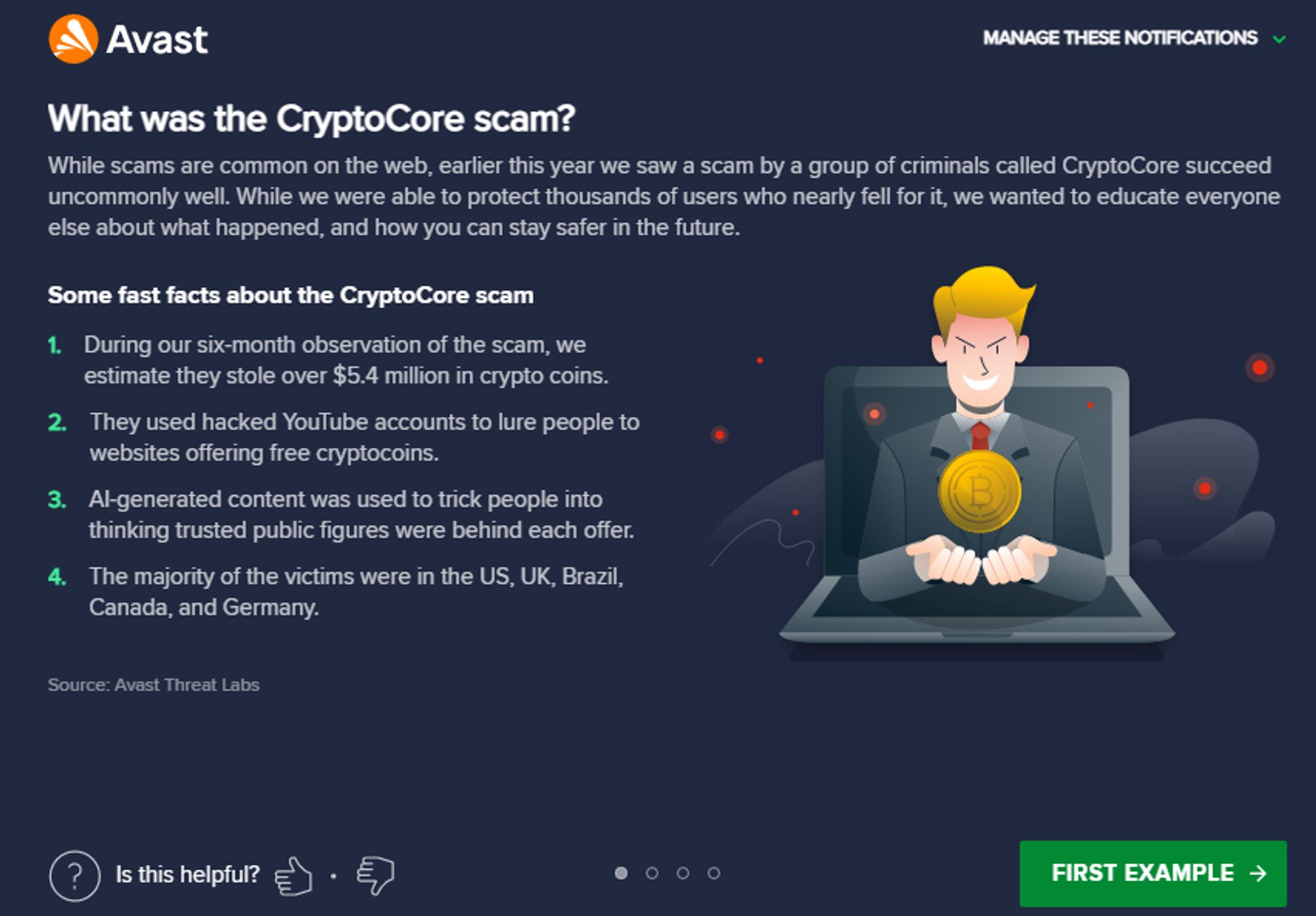 avast alert advising about crypto scam