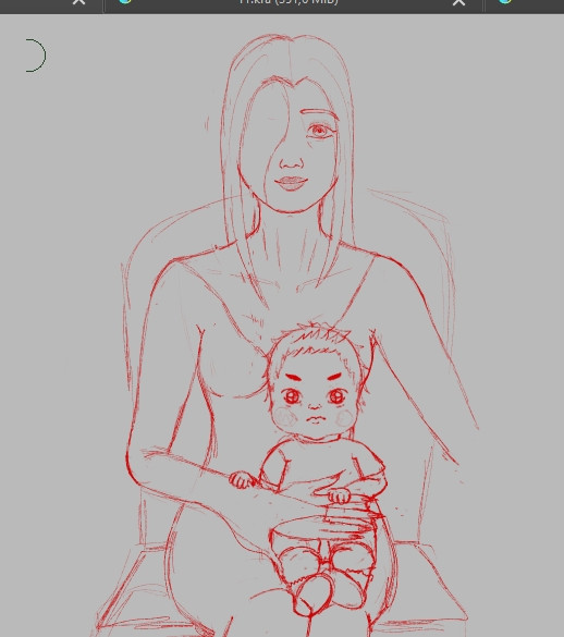 Sketch of OC and her baby 