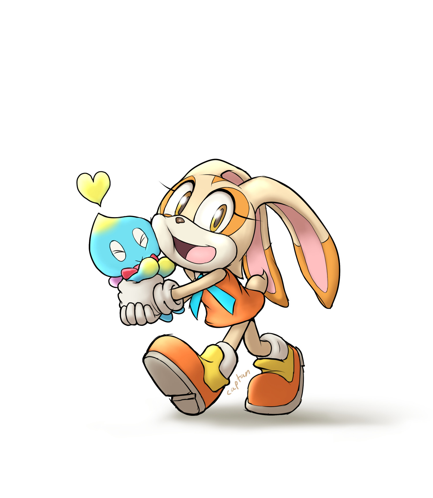 An illustration of Cream the rabbit holding Cheese the chao from the Sonic series.