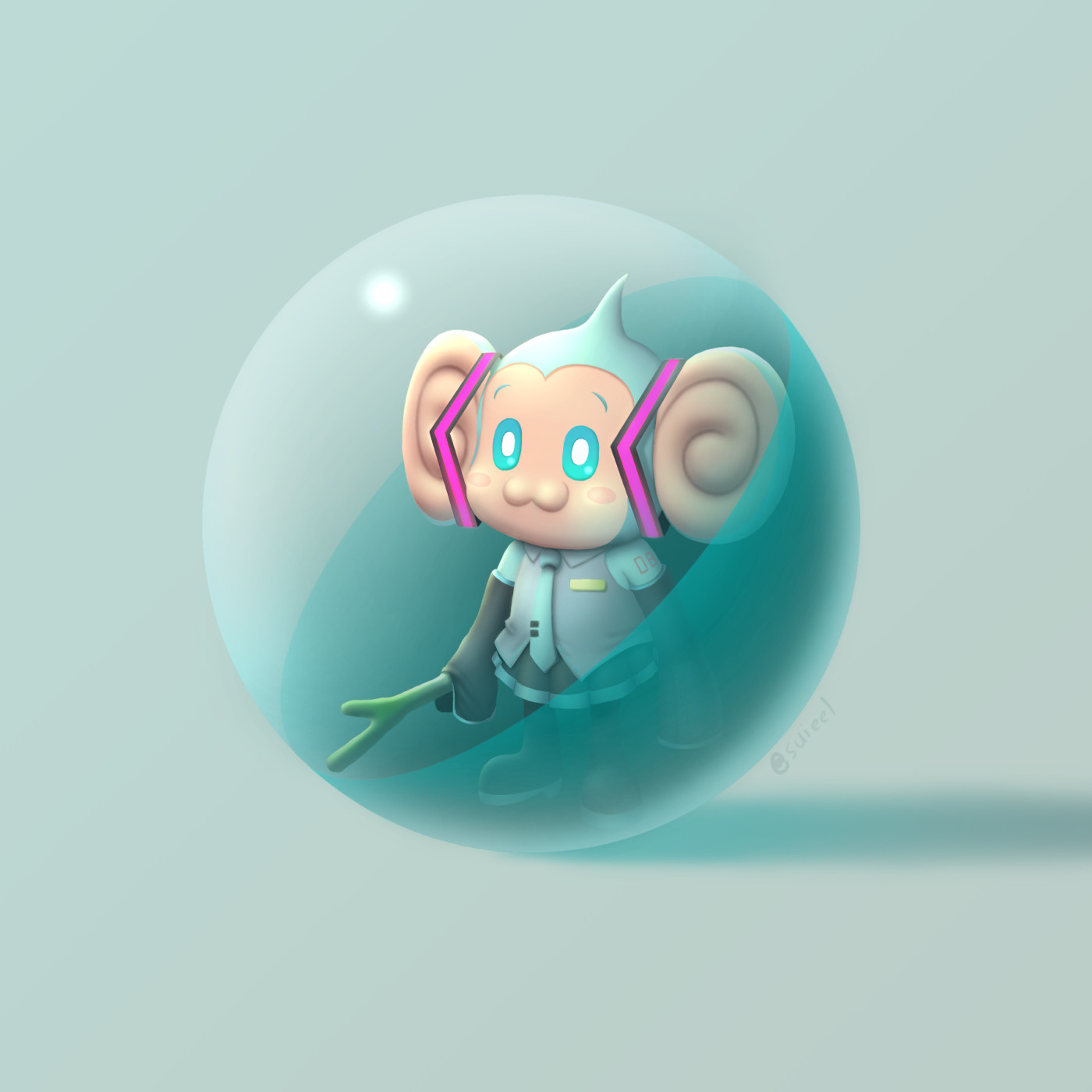 MeeMee from super monkey ball dressed as hatsune miku