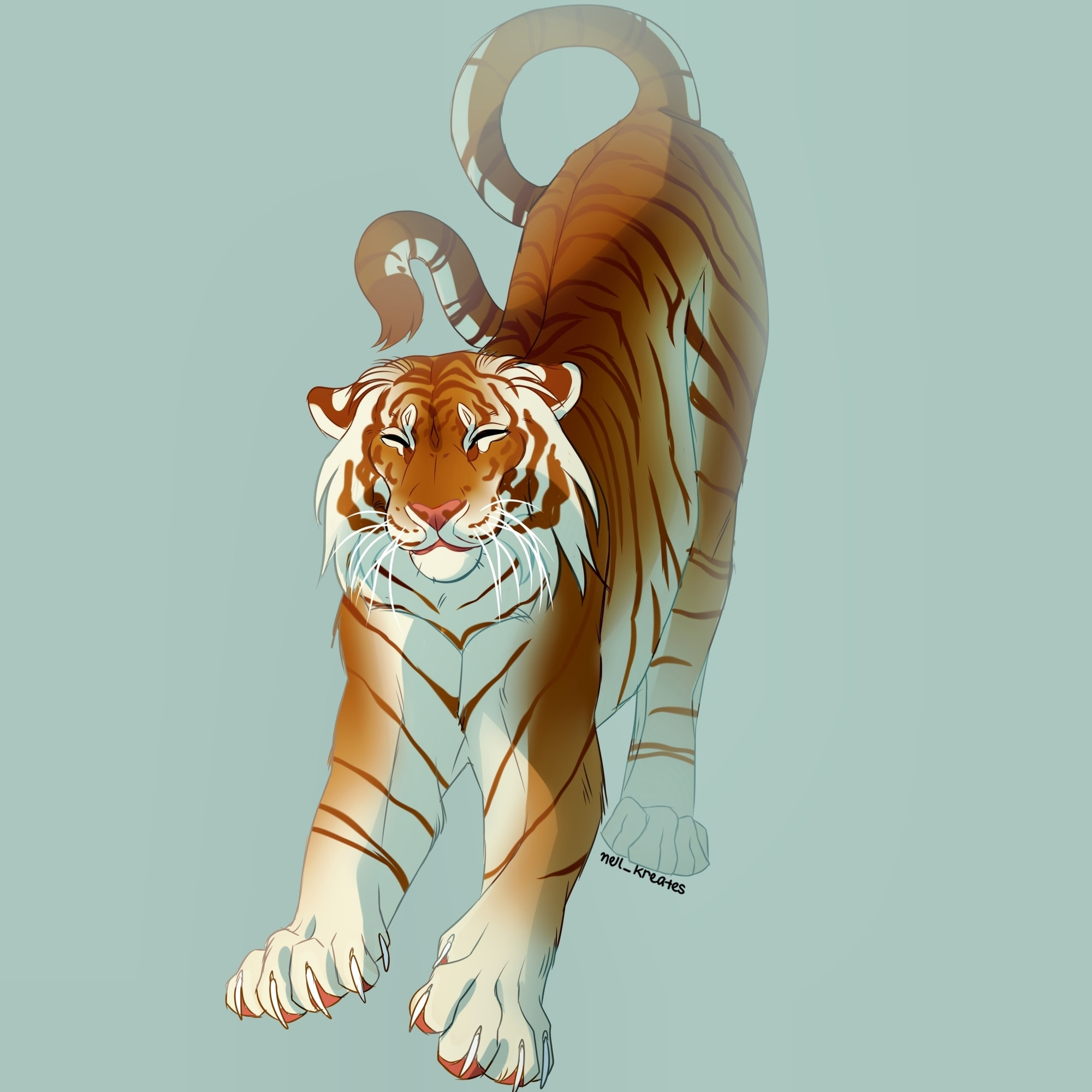 Tiger stretching. Digital drawing