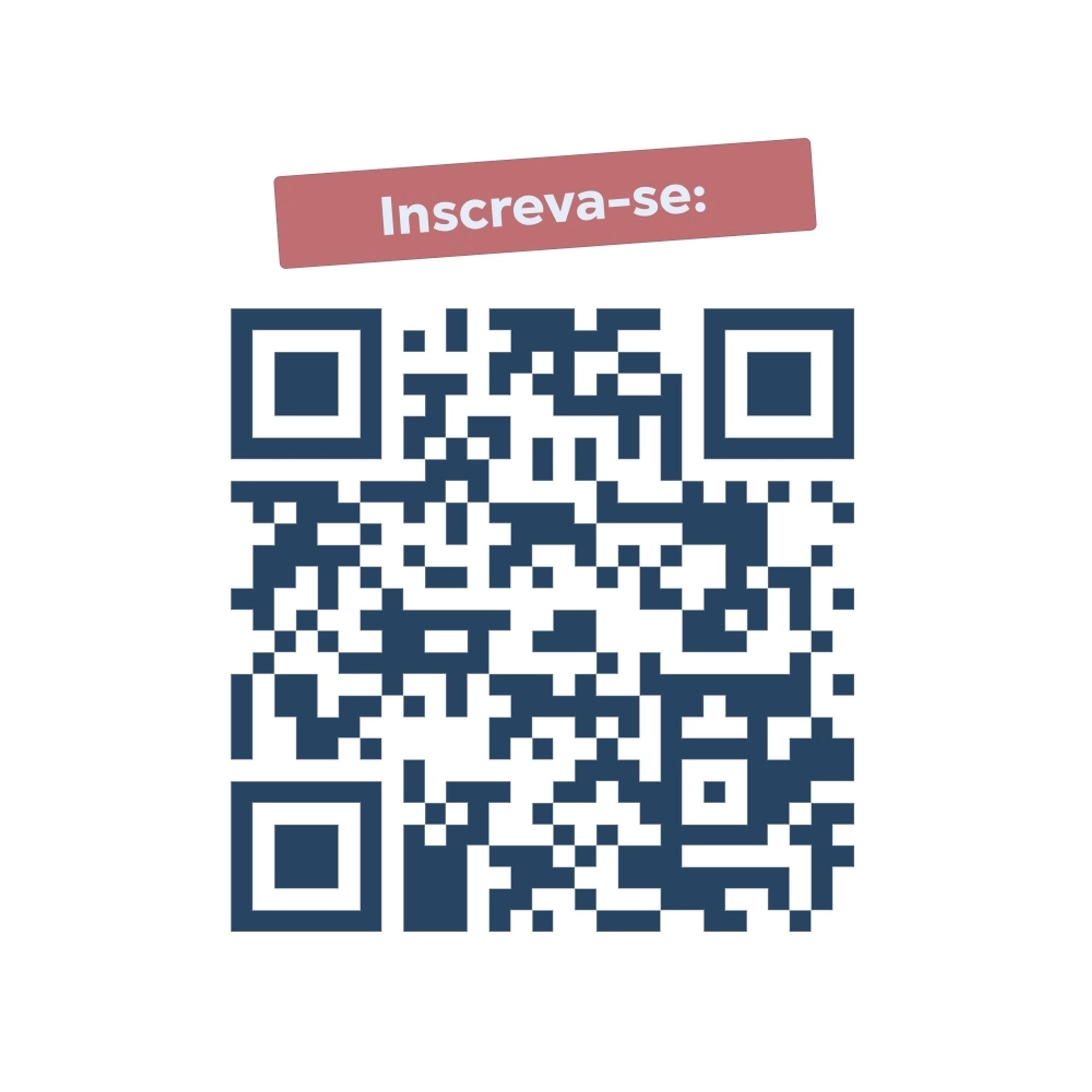 Card com texto centralizado “Inscreva-se”, e embaixo o código QR para fazer a inscrição no curso.