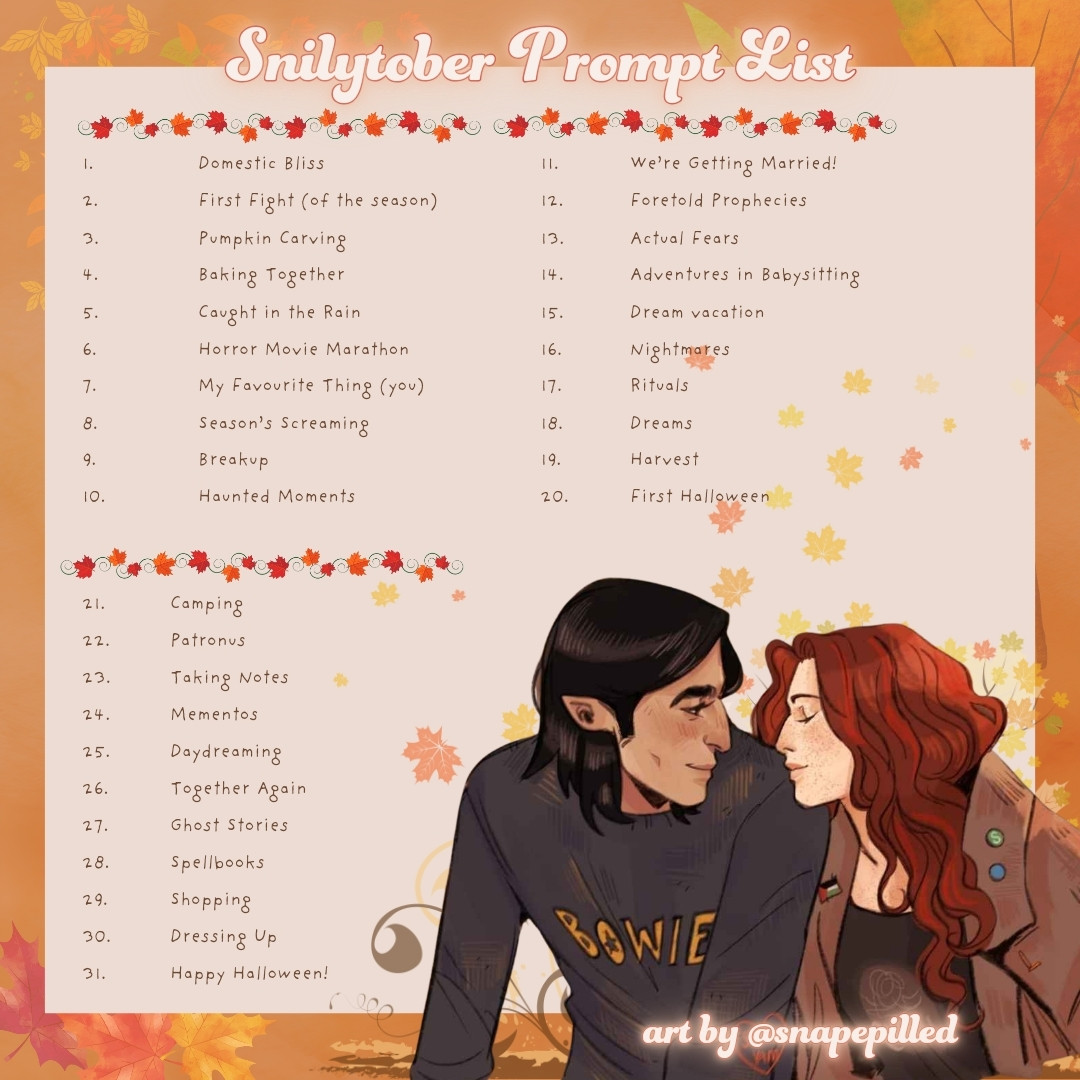 Snilytober prompt list ft art by @snapepilled(Twitter)/ @snily.bsky.social