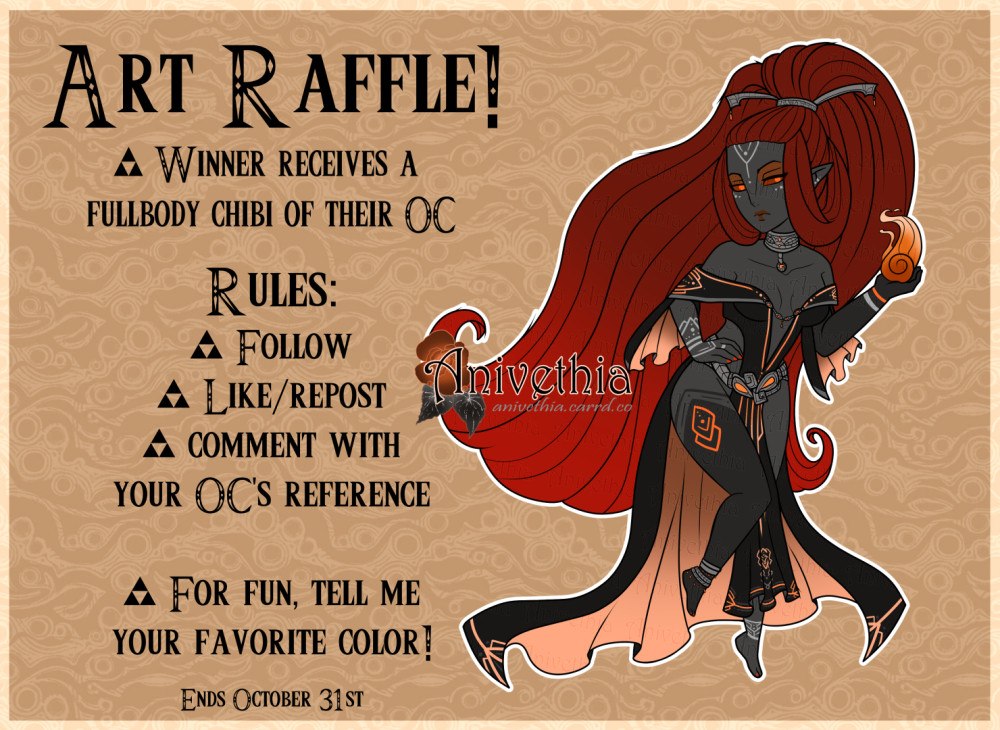 Art Raffle! Winner receives a fullbody chibi of their OC.
Rules: Follow, like/repost, comment with your OC's reference
For fun, tell me your favorite color!
Ends October 31st