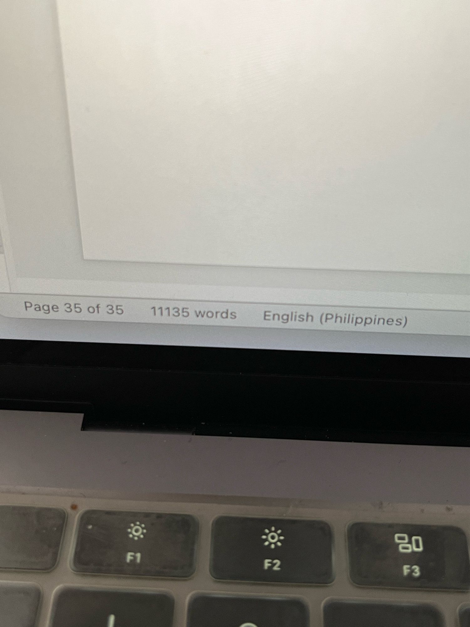 Screenshot of MS Word screen with the following information: “Page 35 of 35, 11135 words, English (Philippines)”