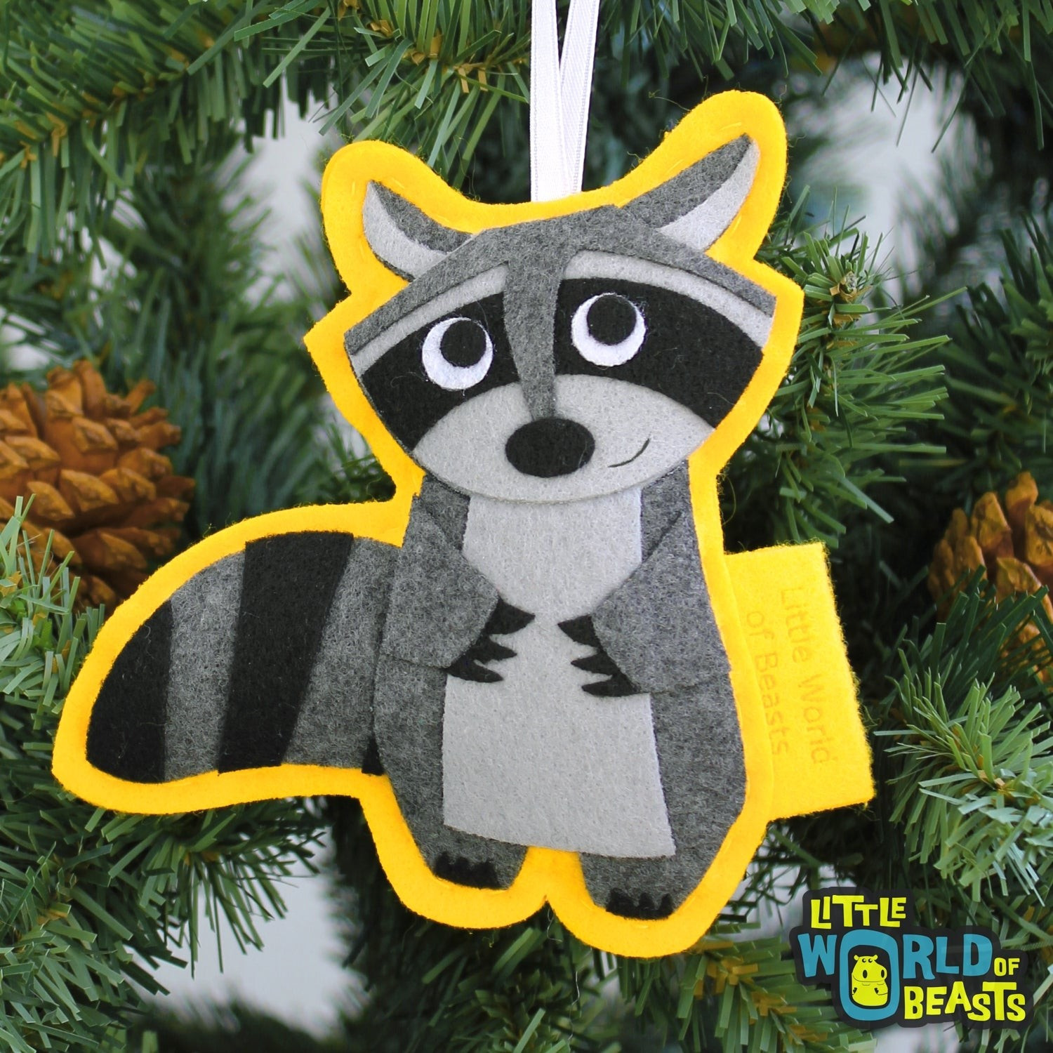 Handmade Felt felt raccoon ornament