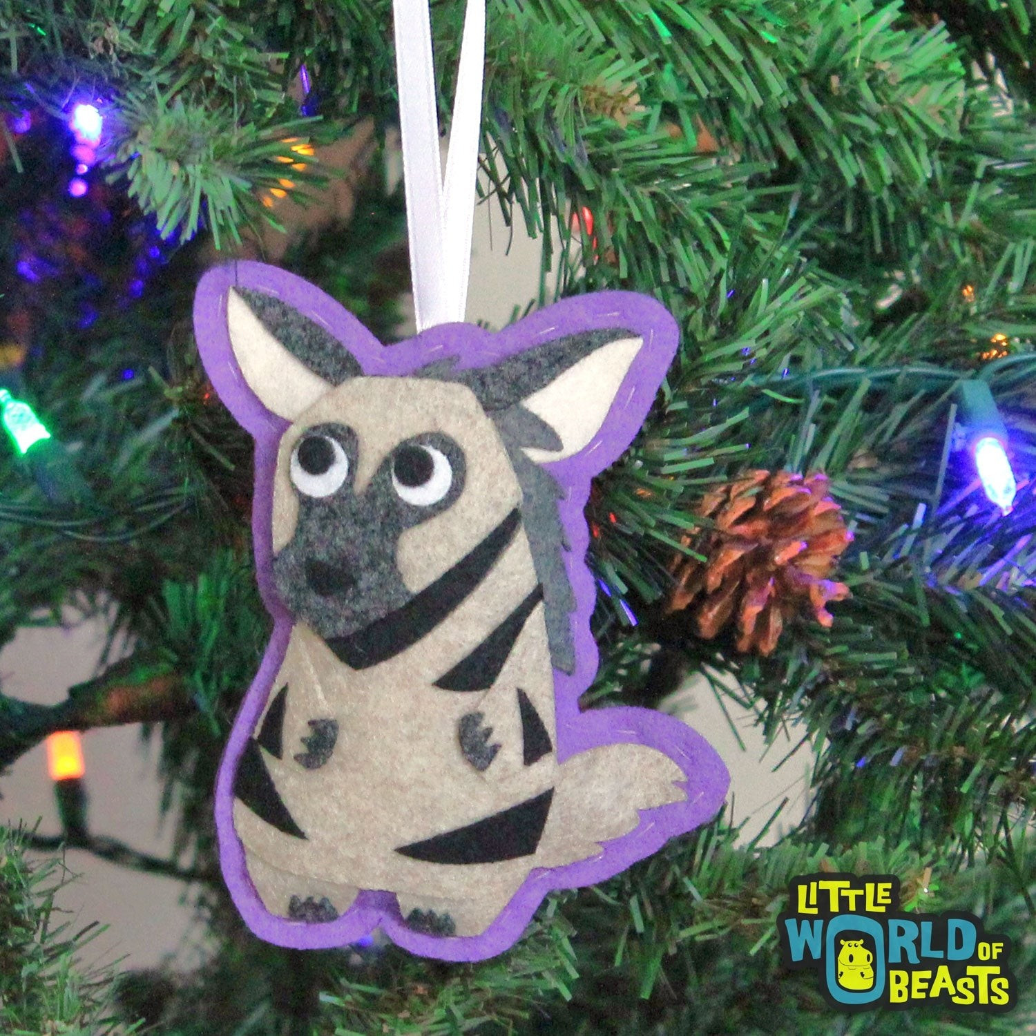 Handmade Felt felt hyena ornament