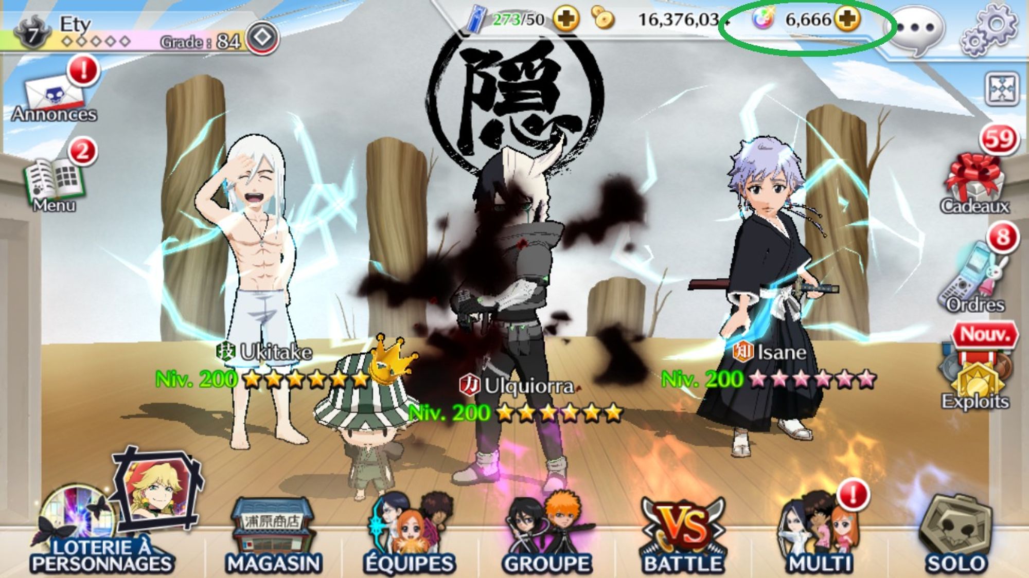 Bleach: Brave Souls gacha mobile game (Steam) screenshot showing 6,666 spiritual orbs (currency for the lottery)