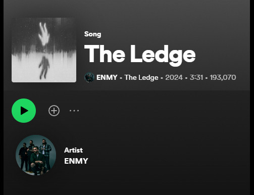 Spotify screenshot of the song "The Ledge" by the artist ENMY