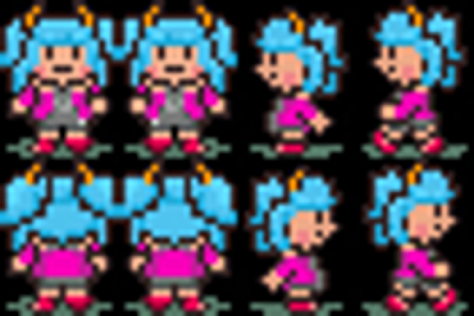 a array of pixel art character sprites from a video game