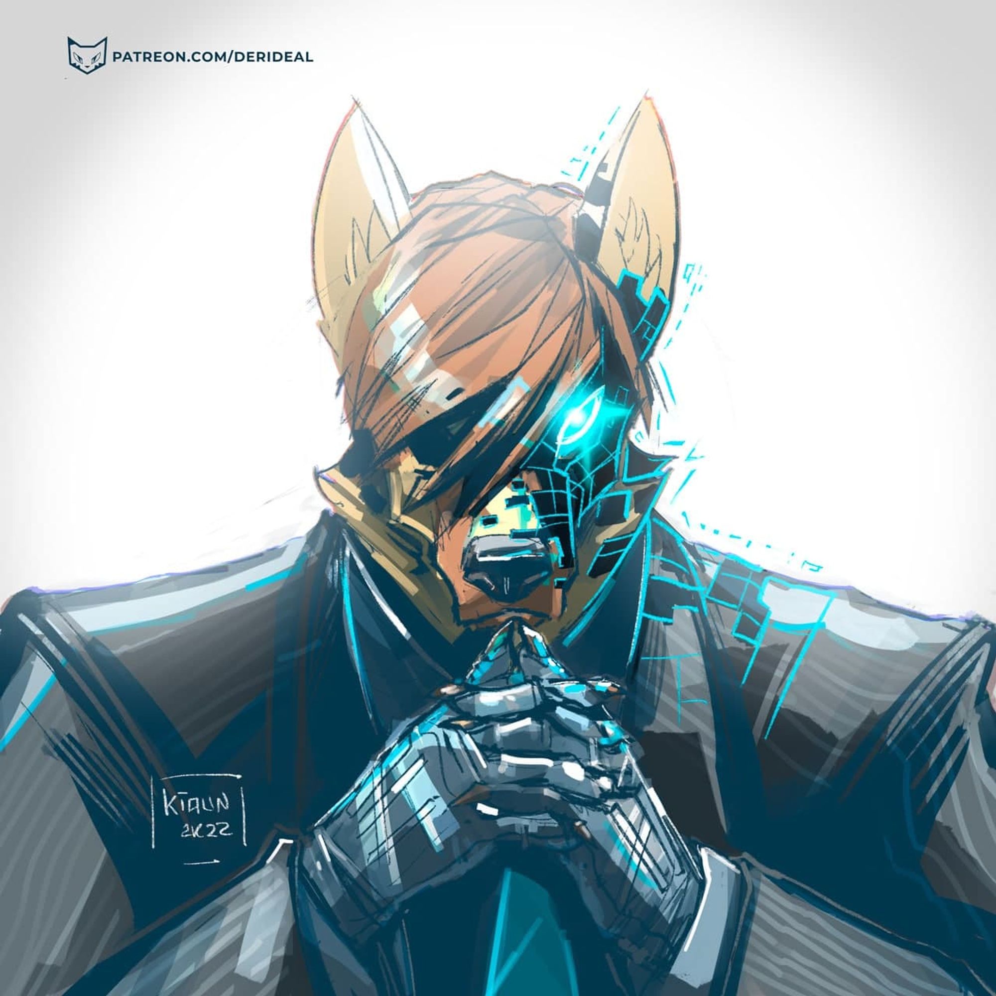 Darkwitt is a German Shepard/Golden Retriever mix under the hologram. 

Artwork by Kiaun.