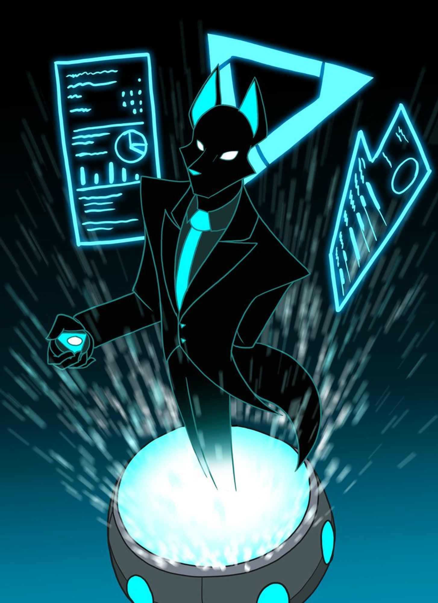 artwork by toughset. Darkwitt doesn't typically have a tail, but the hologram makes it possible to show case if needed.