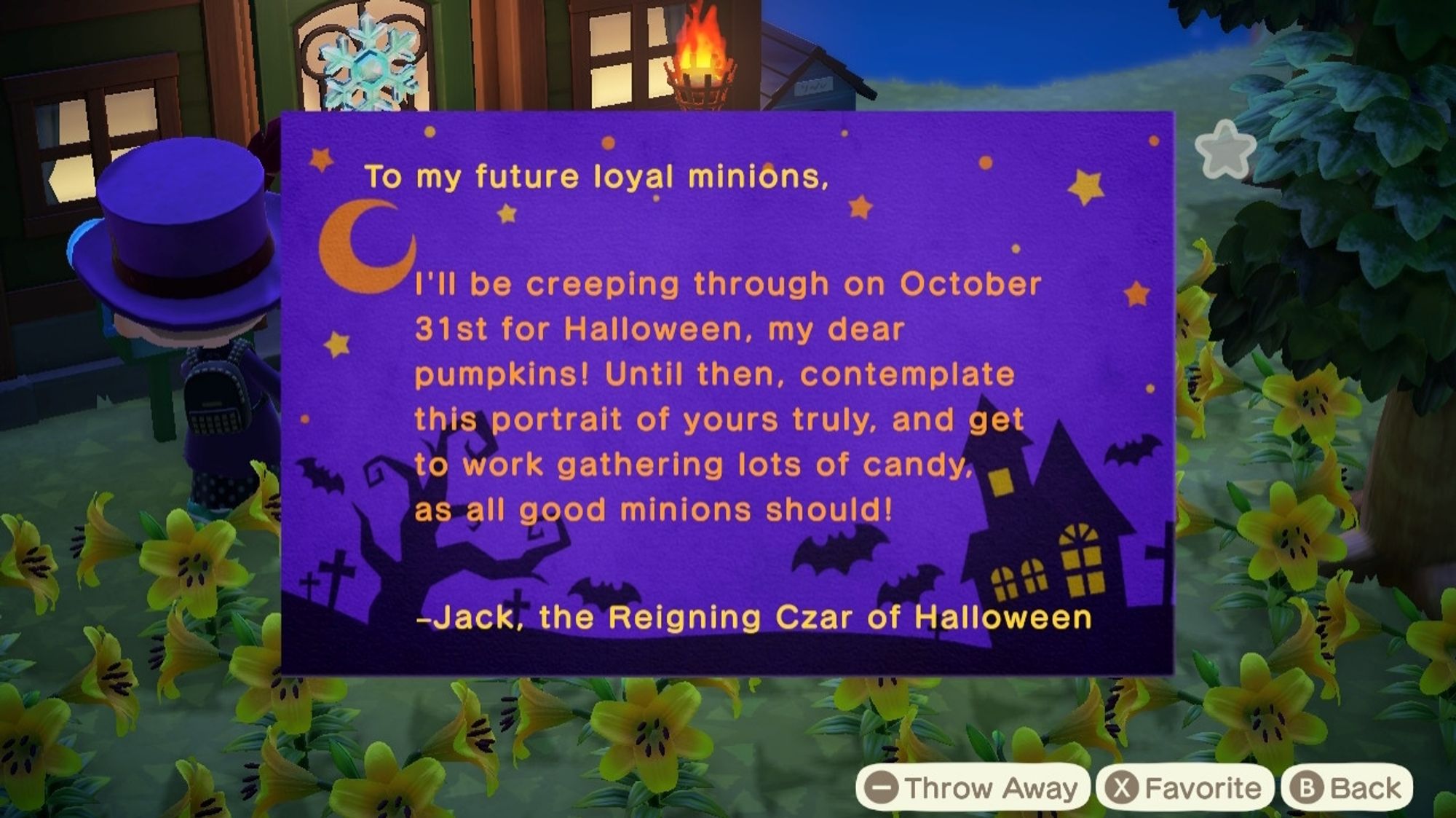 Letter from Jack who sent me a Portrait and suggests I should buy some candy throughout the month for Halloween on 31st October.