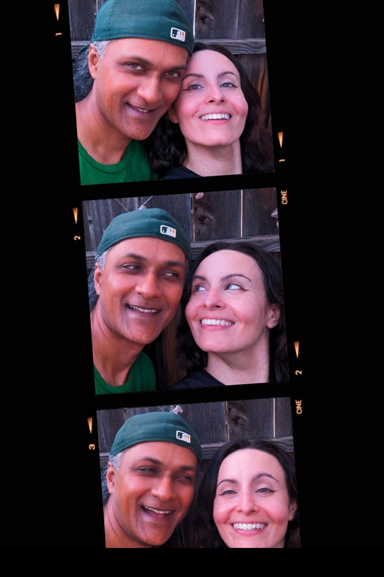 Collage: top- Ravi & Nima smile forward; mid- Ravi & Nima smile at each other; bot- Ravi & Nima LOL!