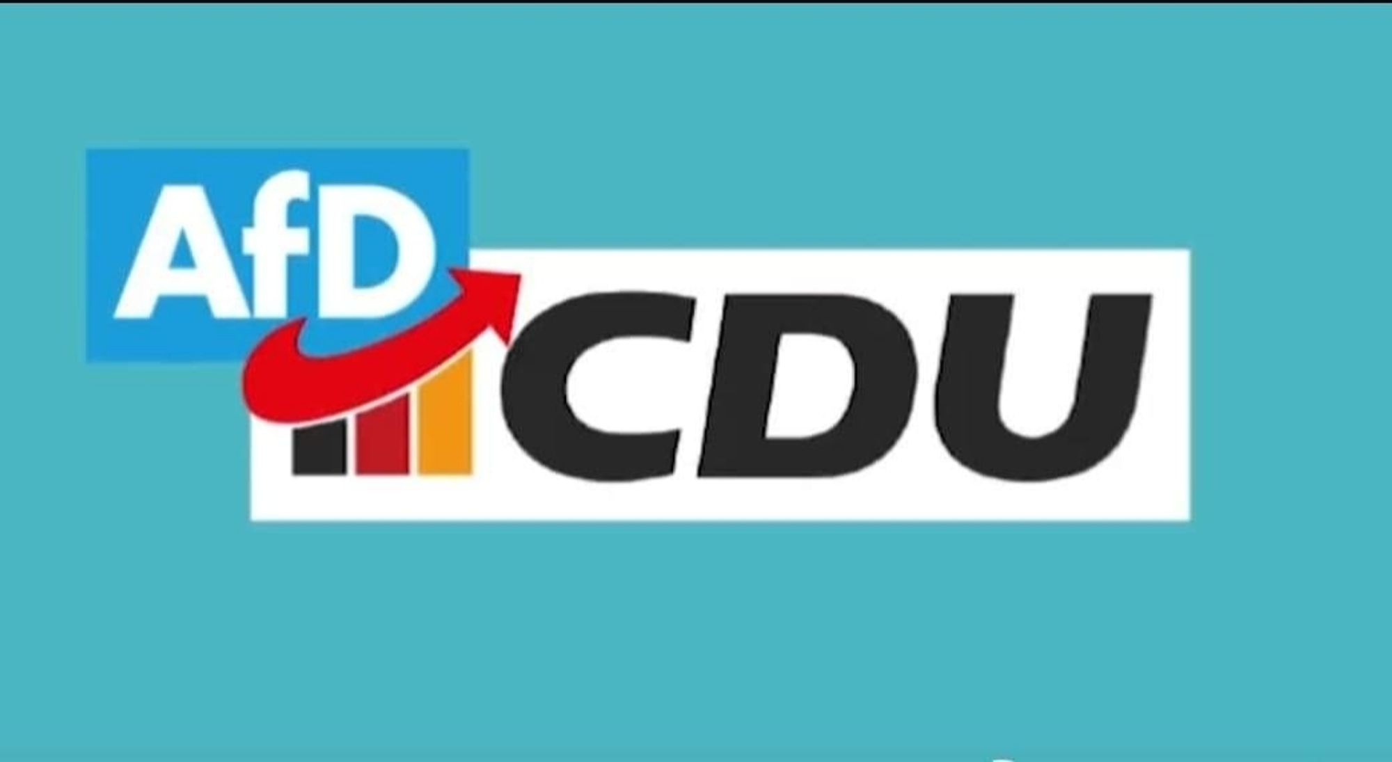 Die Logos der AFD und der CDU würden passend zusammengelegt. 

Es erinnert an eine beabsichtigte harmonische Konstellation. 

Der rote nach rechts oben zeigende AFD Pfeil passt exakt über das vor einem Jahr neu gemachte CDU Logo. Genauer gesagt lässt sich der rote AFD Pfeil exakt auf die schwarz rot goldenen Balken legen. Hinter den Balken der CDU Schriftzug.
Über dem roten Pfeil der AFD Schriftzug.