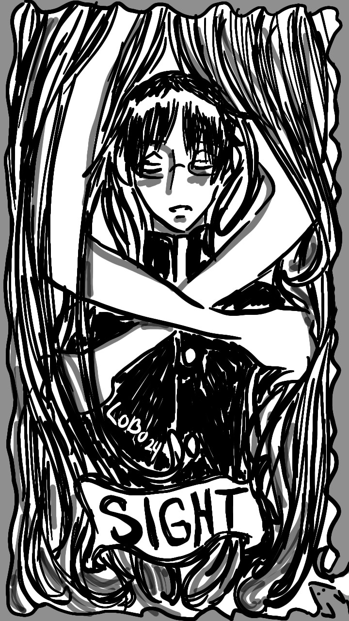 fanart for xxxholic by clamp
watanuki is engulfed by yuko with the words SIGHT near the bottom, framed by the pipe fox