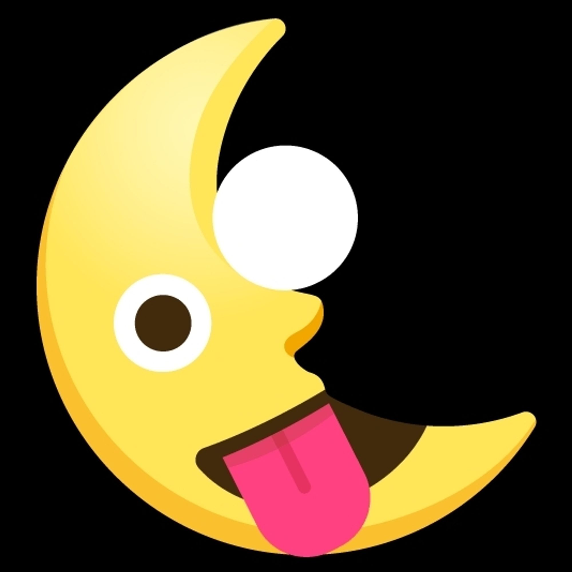 Emoji mix: sieht aus als würde ein Mond eine weiße Kugel auf der Nase balancieren, jedenfalls streckt die zunge raus