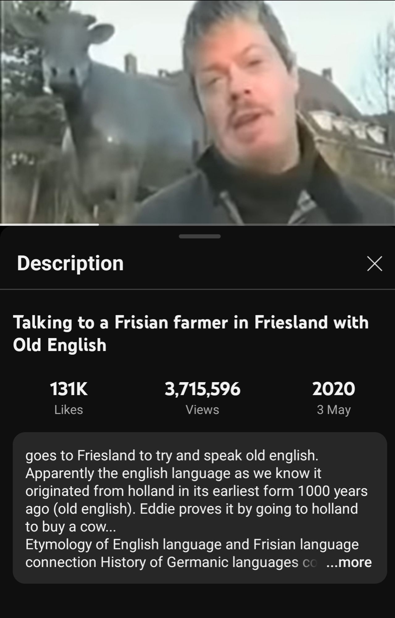 YouTube video titled talking to a Friesian farmer in Friesland with old English