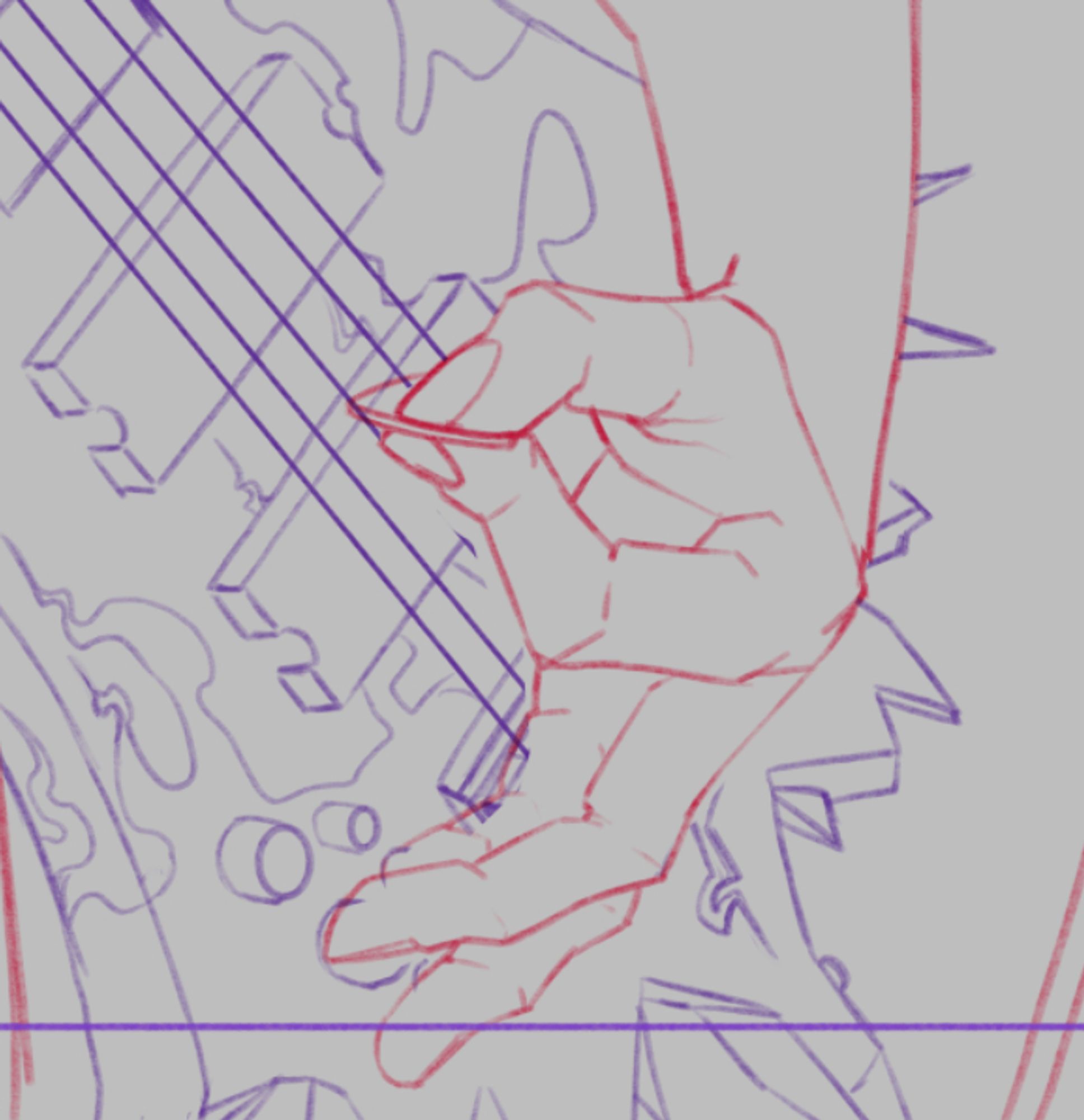 A clean sketch of a hand playing bass