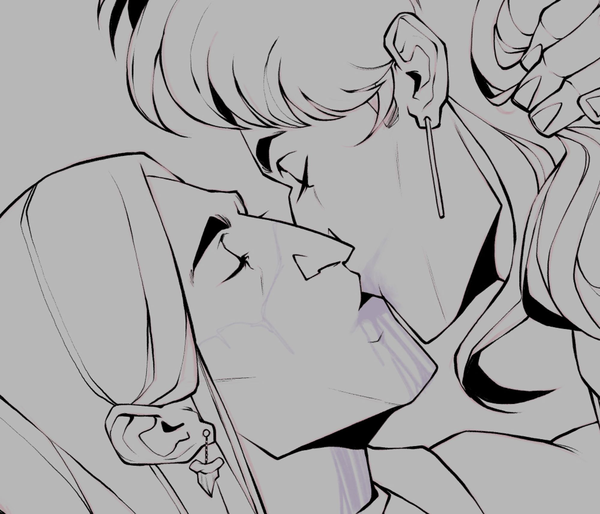 A zoomed in crop of an inked piece showing Marshall and Martin kissing