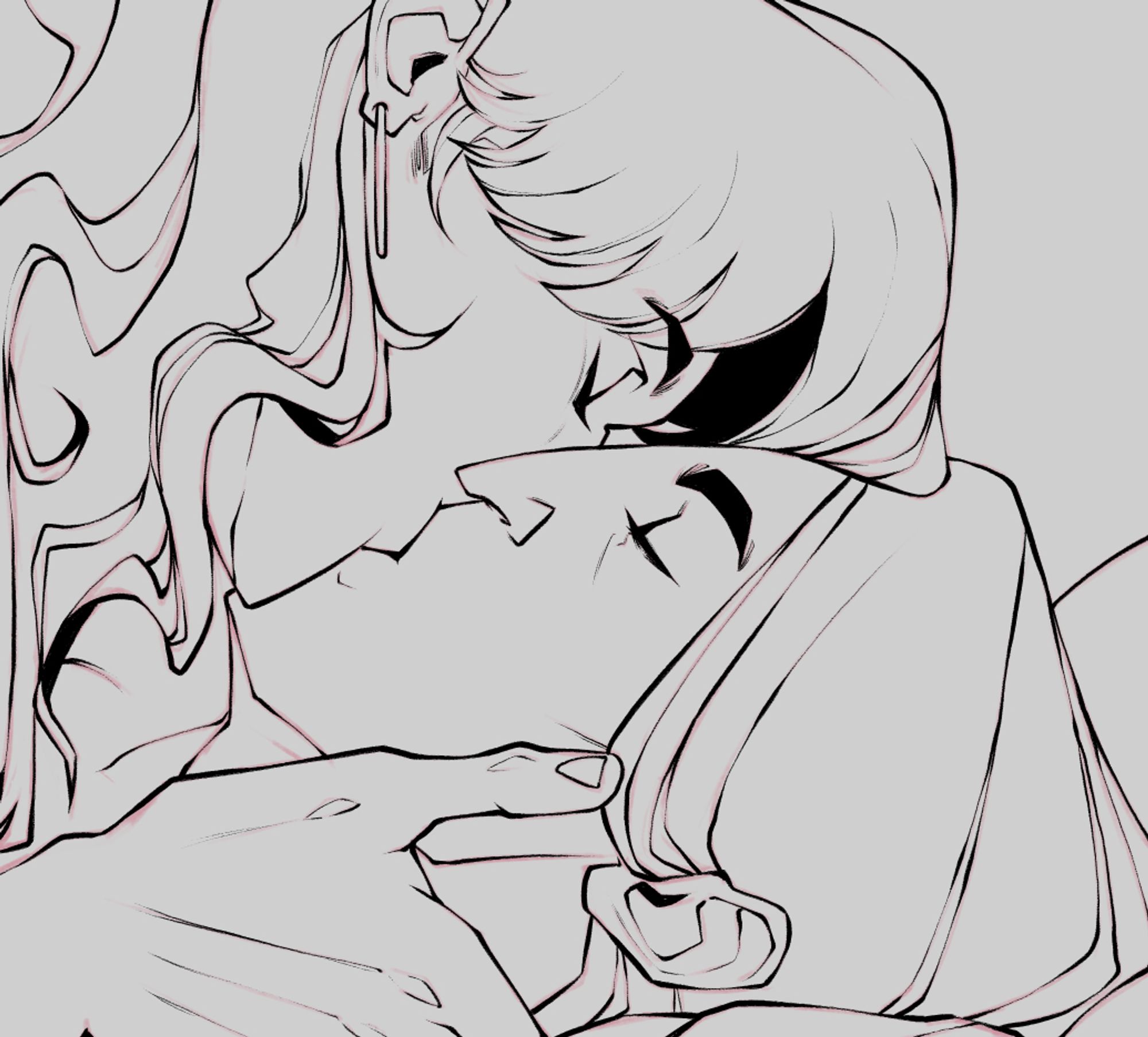 A zoomed in crop of an inked piece showing Marshall and Martin kissing