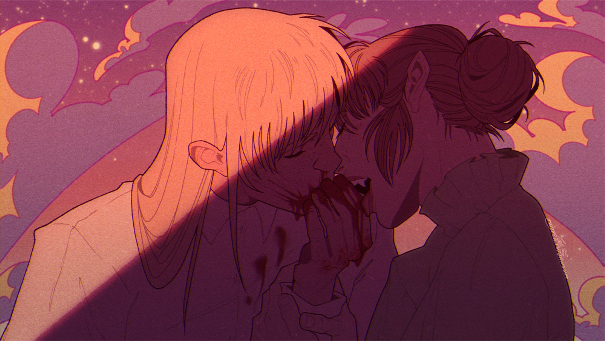 Drawing of my OC Adelaide kissing Slack's OC Karmen