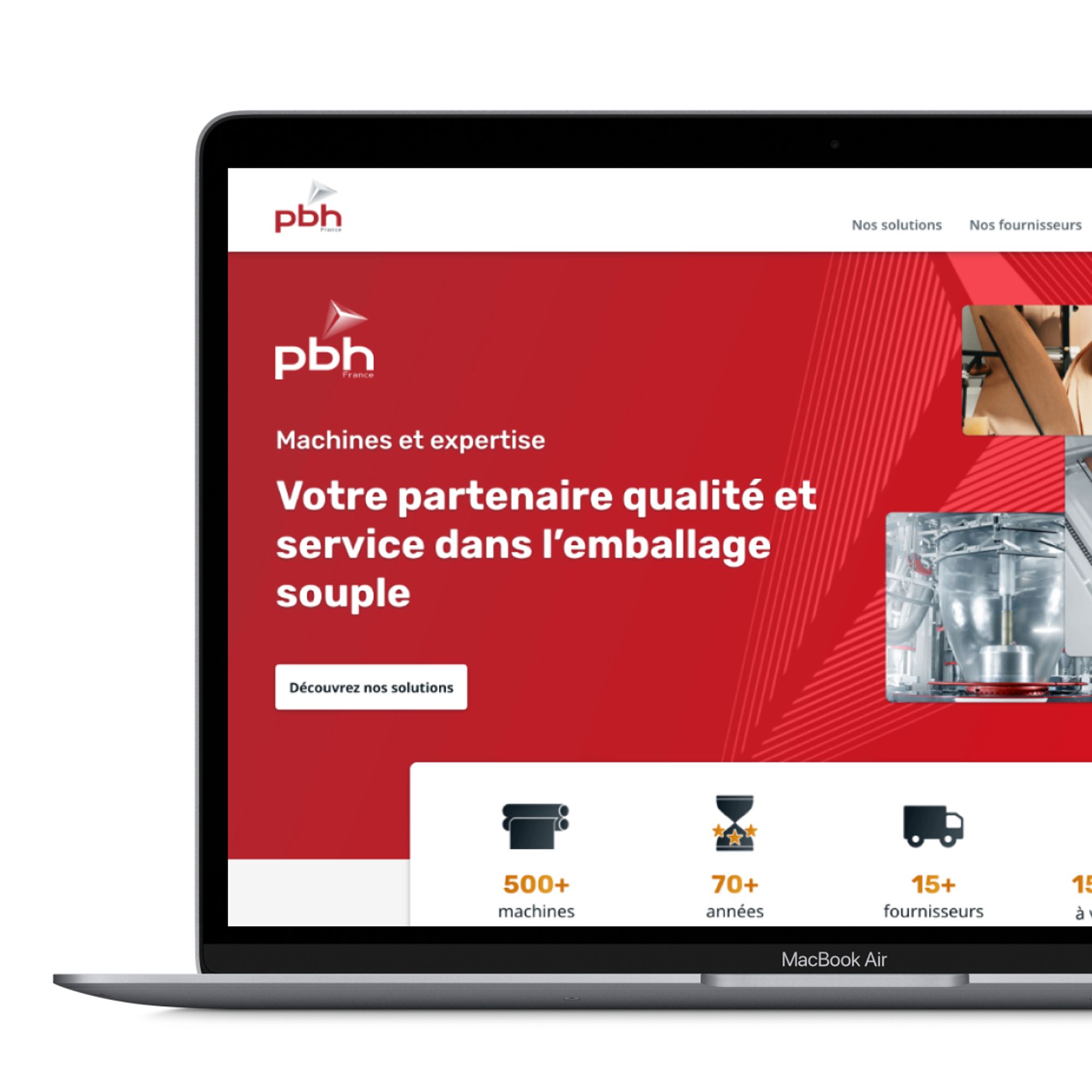 PBH France website UI redesign – A sleek, modern homepage design for PBH France, highlighting their premium machinery and solutions for the printing and packaging sector with a user-friendly and professional interface.