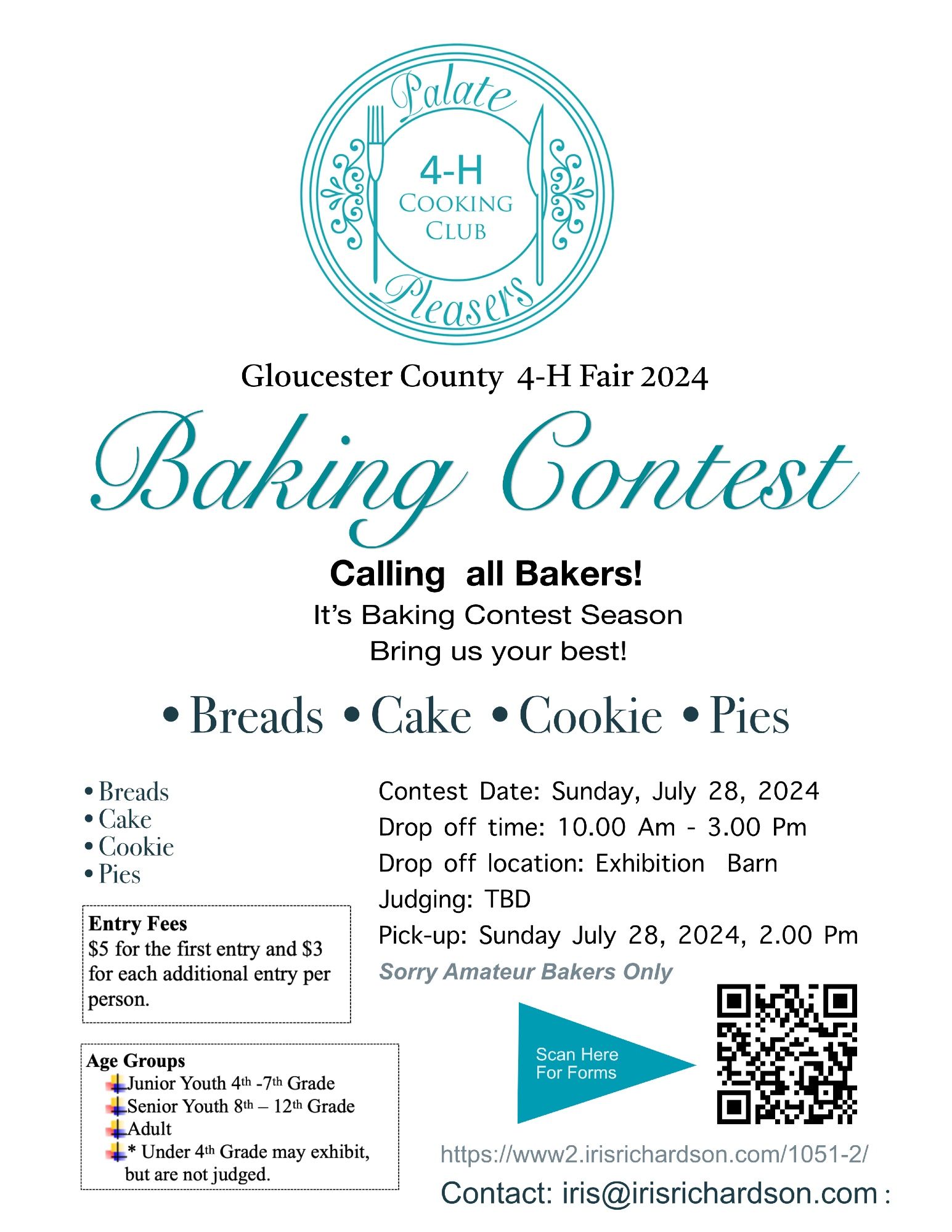 Gloucester County 4H Fair baking contest poster