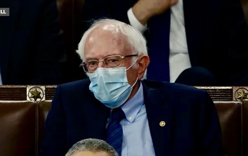 Bernie wearing a surgical mask at state of the Union 2024