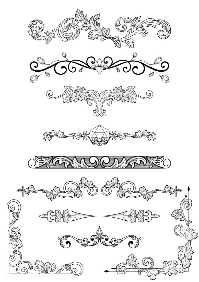 Illustrations of ornate page decor