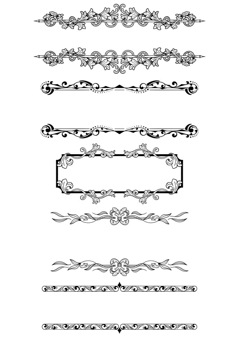 Illustrations of ornate title decor borders.