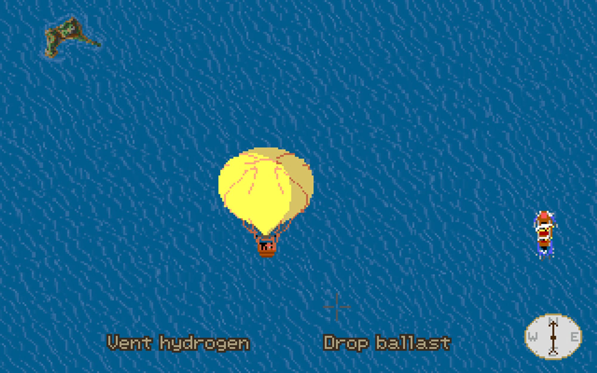 Another gameplay screenshot of the EGA sailing ship sprite used as a placeholder for the submarine.