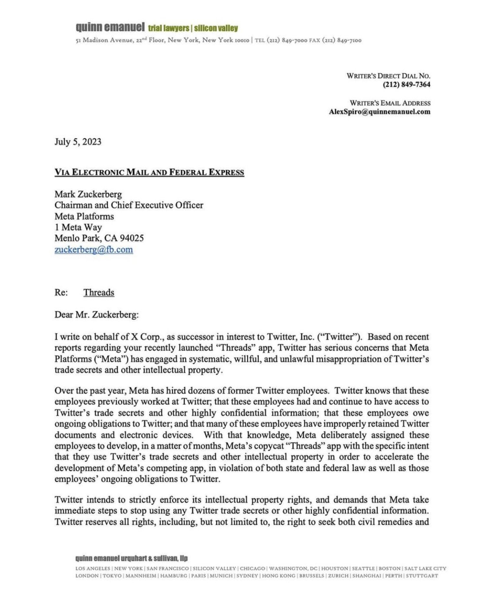 Goofy letter from Musk's lawyer Alex Spiro. Zero substance.