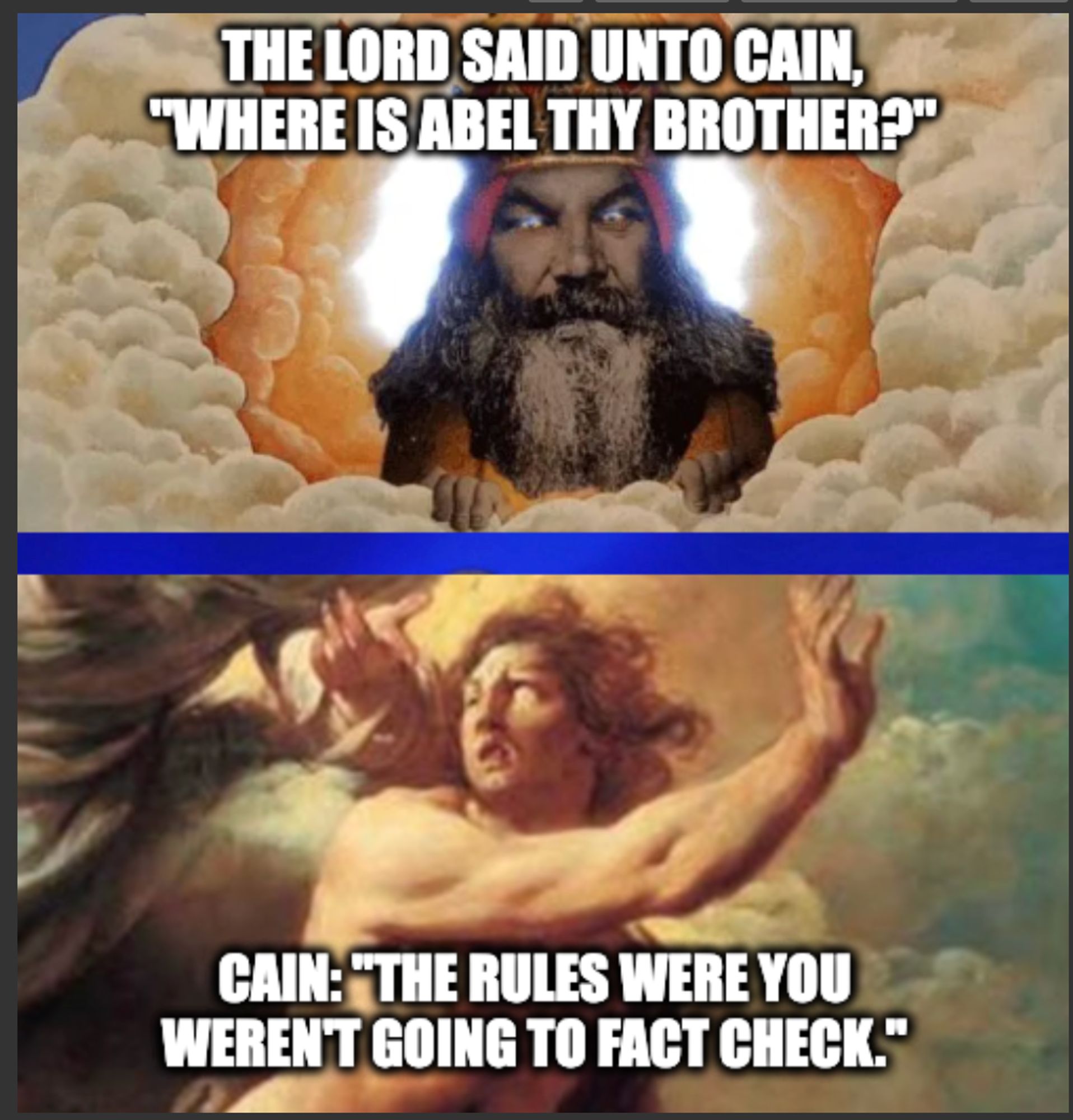 Meme of God speaking to Cain