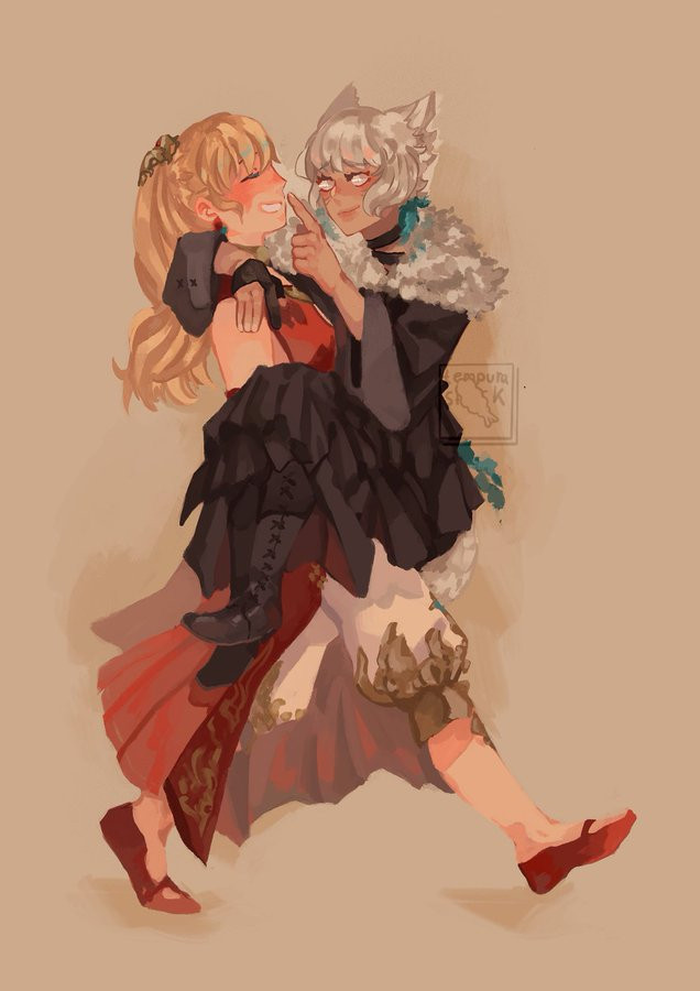 Lyse carrying Y'shtola bridal style on a beige background. 