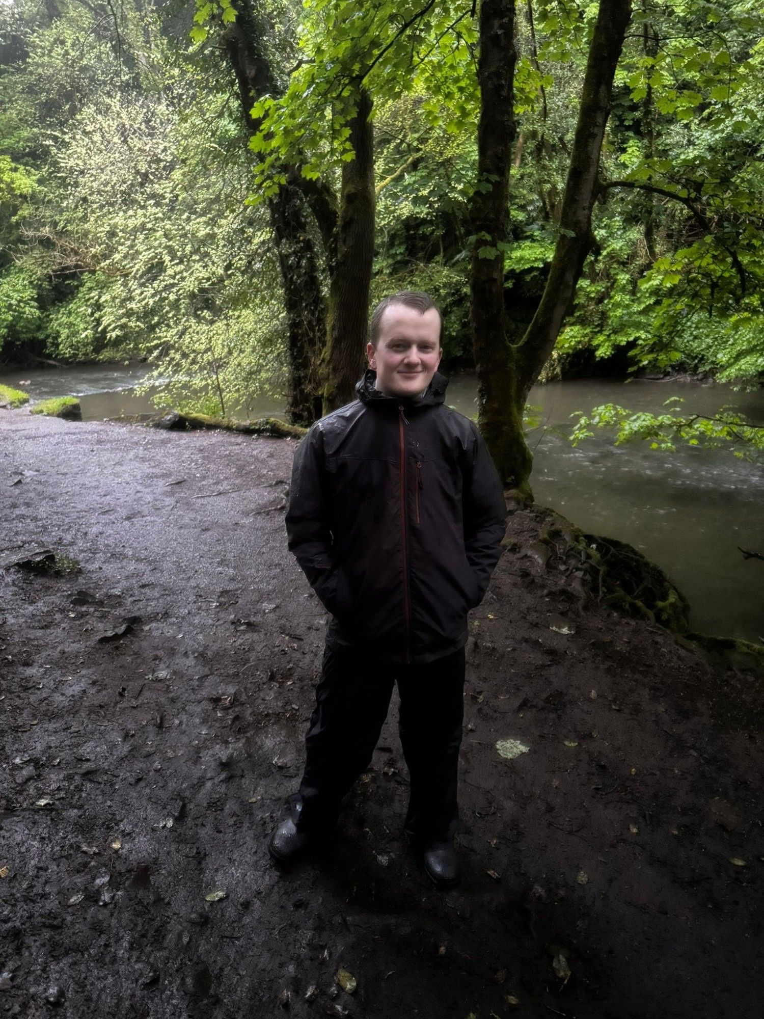 Me in my stealth gear layer - nylon trousers and a waterproof jacket