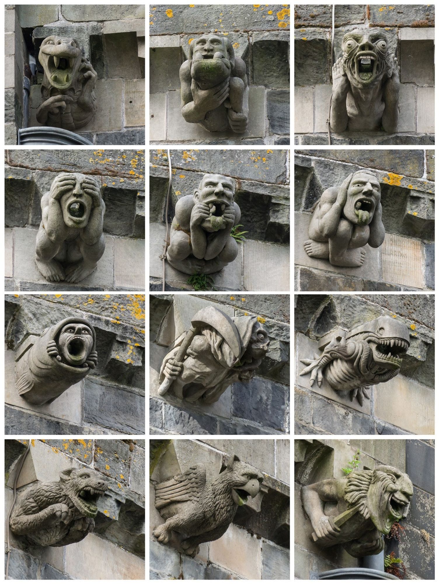 gargoyles, lots of em, all pullin faces