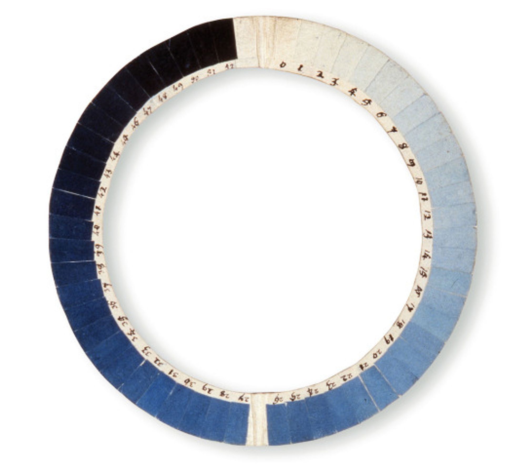 a circle with lots of different sahdes of blue painted on it