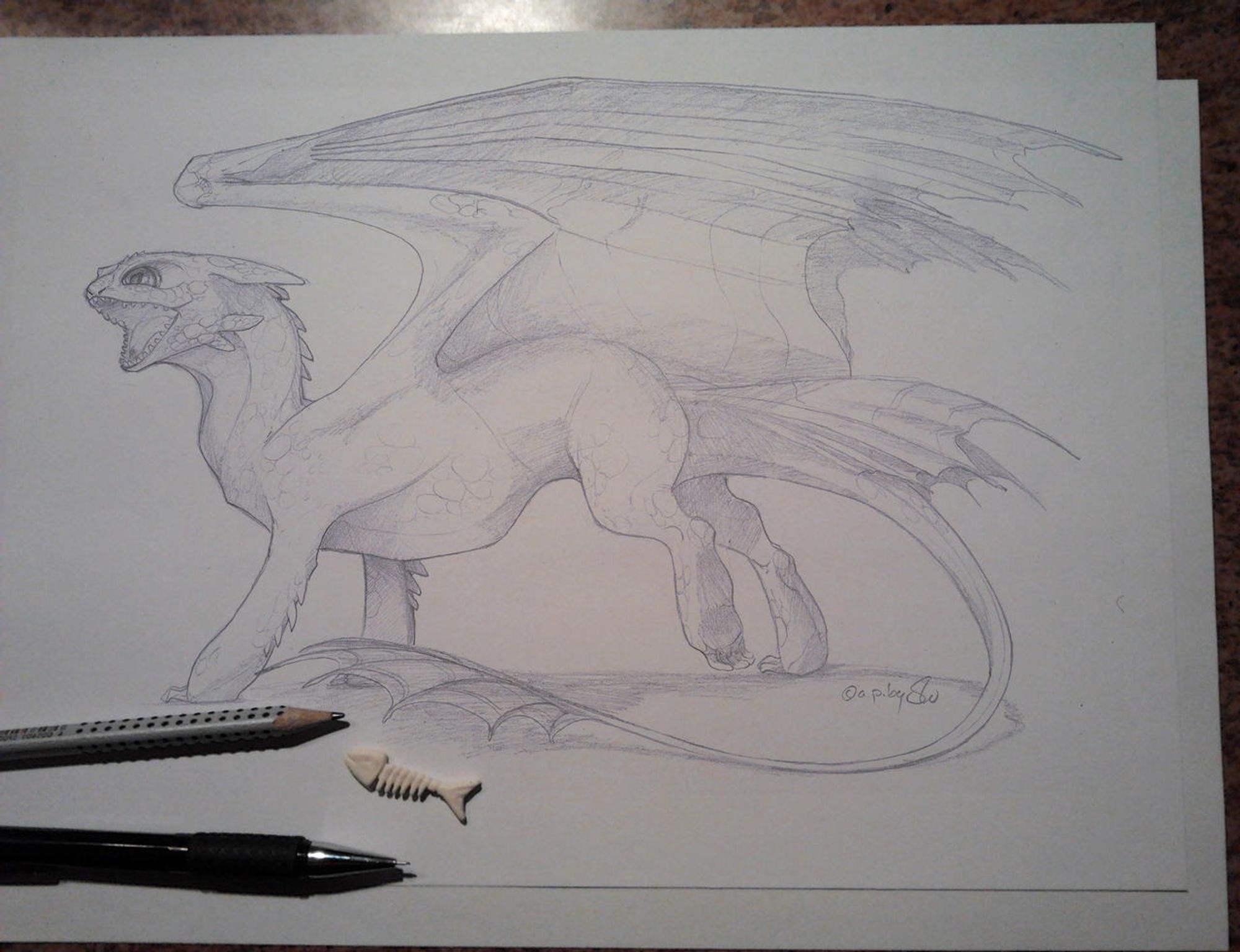 A pencil drawing of toothless from httyd.