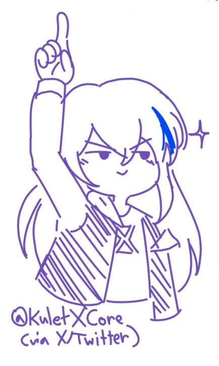 A sketch of Josefina raising her index finger to the sky.

On the bottom of the sketch is the following text:

@KuletXCore
(via X/Twitter)